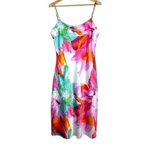 Natori Womens Botanic Print Satin Slip Dress Sz L Chemise Nightgown